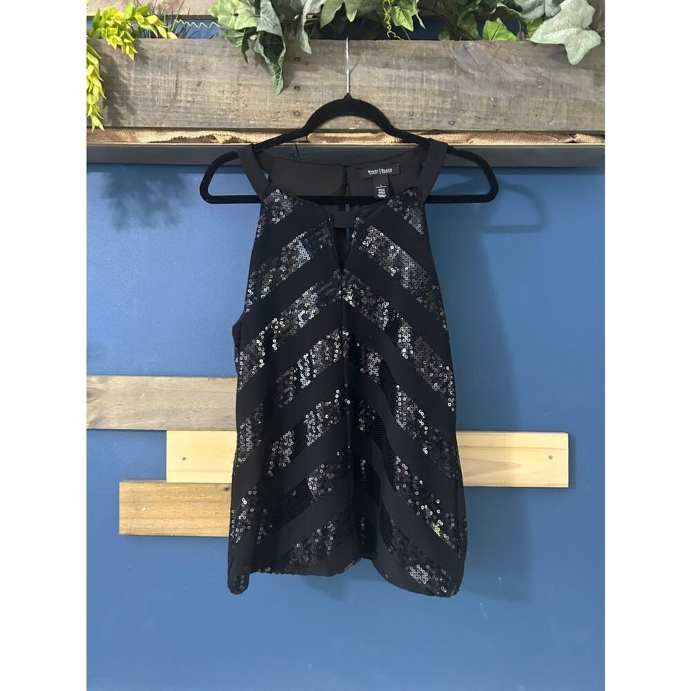 White House Black Market Black Sequin Top Sz Large EUC Worn Once